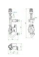 Vorlauftemperaturregelmodul von Oventrop für Flächenheizkreise, kombiniert mit Hocheffizienzpumpe, schematische Darstellung mit Maßangaben.